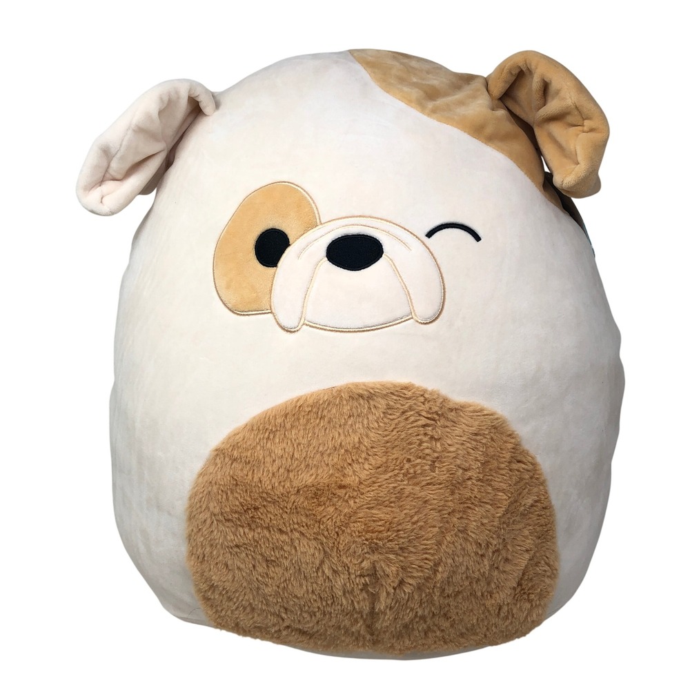 Squishmallows Brock‎ 16" Plush Bulldog Tan White Puppy Dog Pillow NWT